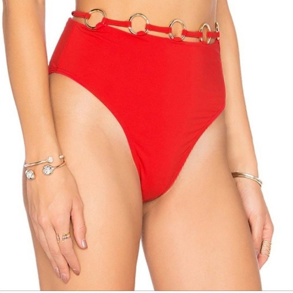 For Love and Lemons Mallorca Hi-Waist Bikini Bottom Red M